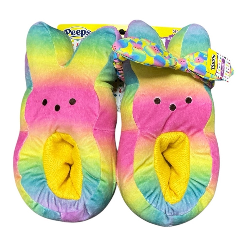 Peeps Rainbow Bunny Slippers with Headband - NWT - Size Medium (13/1)